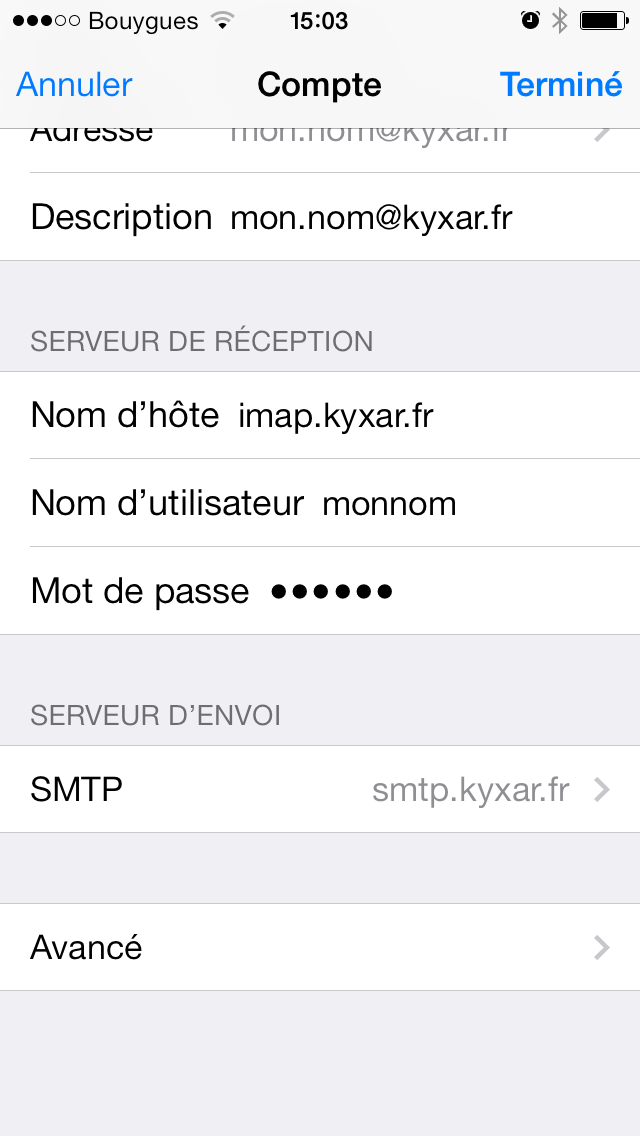 Apple iPhone : Configuration d'un compte de messagerie