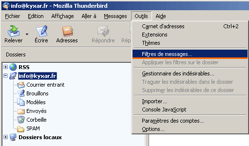 Mozilla Thunderbird : Configuration du Filtre Antivirus