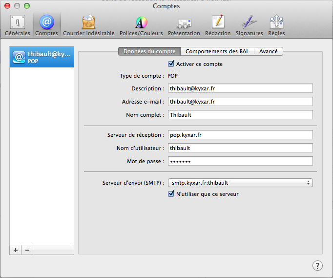 Mail pour MacBook Air Os X d'Apple : Configuration d'un compte de messagerie