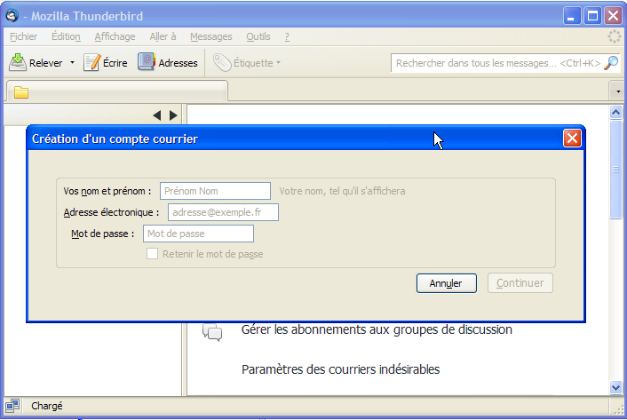 Mozilla Thunderbird 3.0 : Configuration d'un compte de messagerie