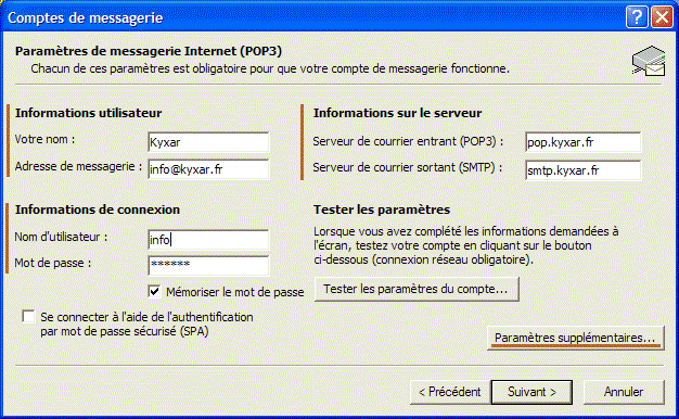 Outlook 2002 XP : Configuration d'un compte de messagerie