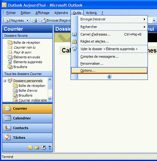 Outlook 2003 : Configuration d'un compte de messagerie