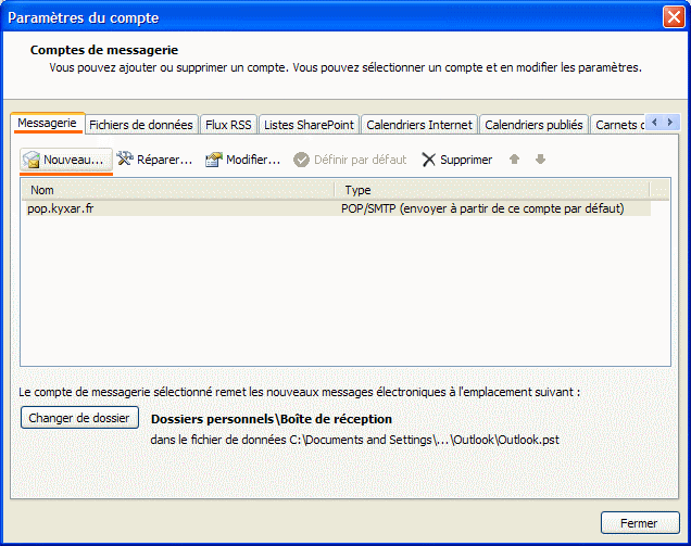 Outlook 2007 : Configuration d'un compte de messagerie