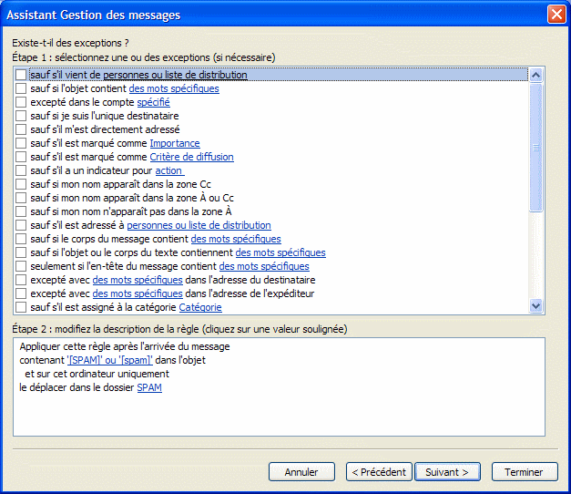Outlook : Configuration du Filtre de spam