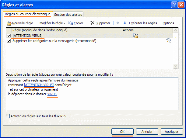 Outlook : Configuration du Filtre Antivirus