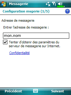 Microsoft Windows mobile 6 : Configuration d'un compte de messagerie