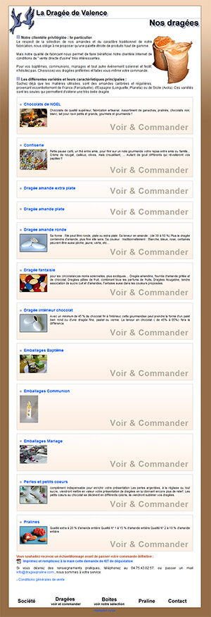 Site web ecommerce La Dragée de Valence en 2000