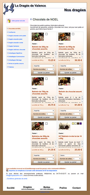 Site web ecommerce La Dragée de Valence en 2000